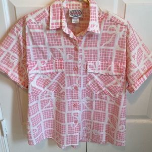 Pink and White Retro Print Button Down